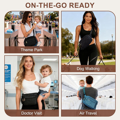 Quilted Puffy Diaper Fanny Pack, Crossbody Mom Purse,Textured Black