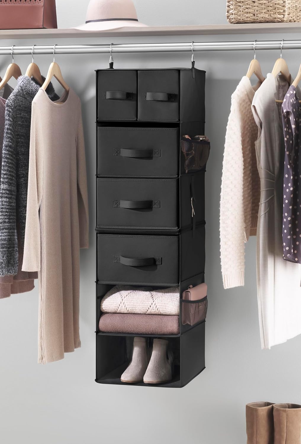 5 Section Closet Organizer - Hanging Shelves with Sturdy Metal Frame
