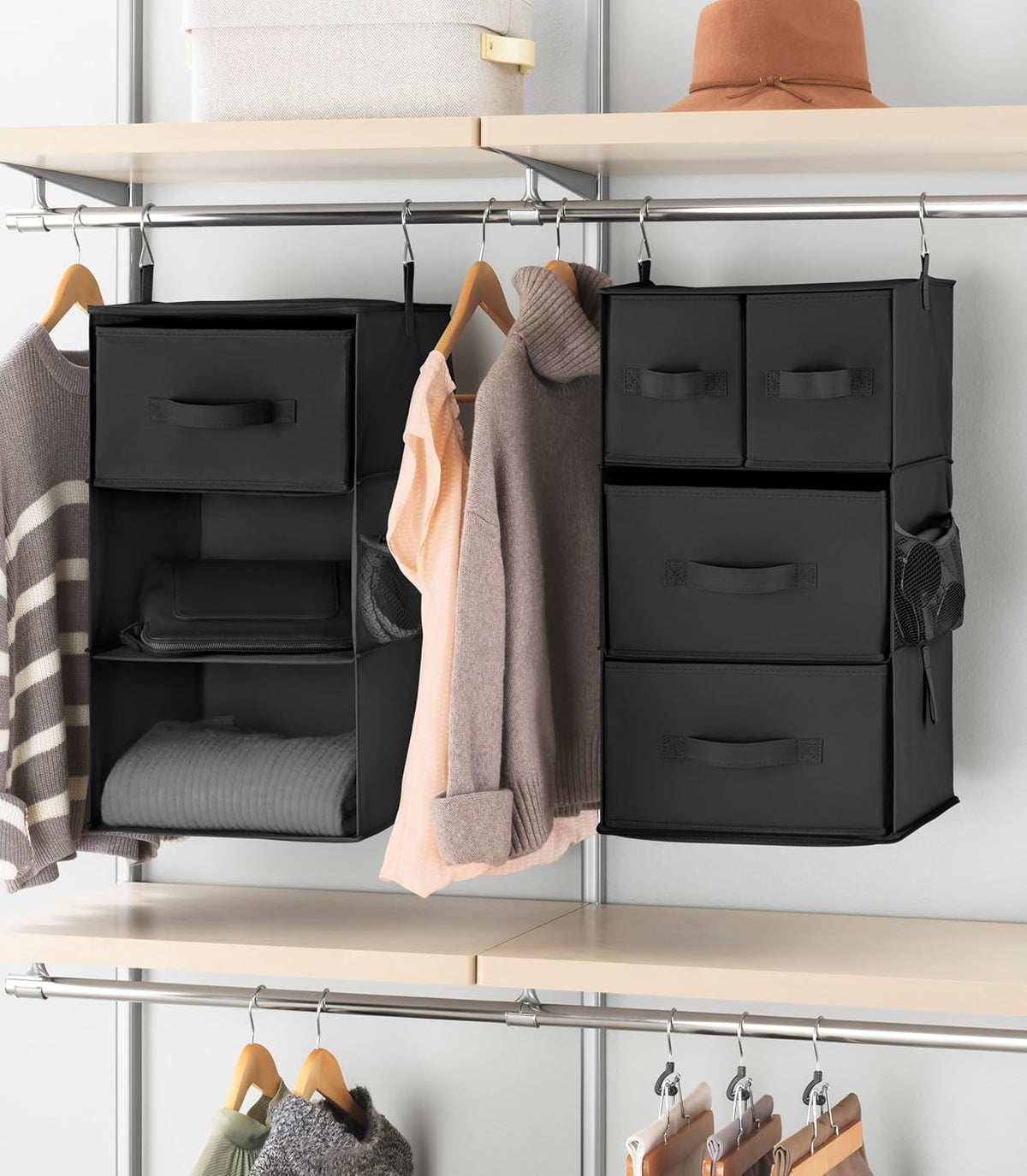5 Section Closet Organizer - Hanging Shelves with Sturdy Metal Frame