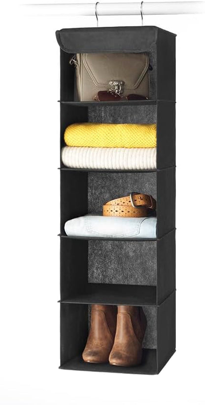 5 Section Closet Organizer - Hanging Shelves with Sturdy Metal Frame