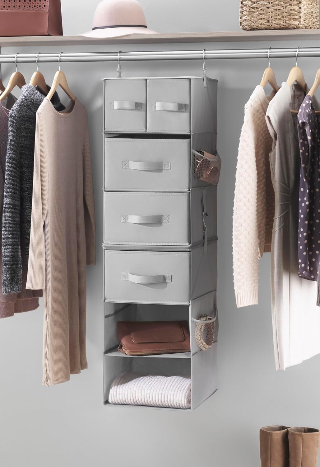 5 Section Closet Organizer - Hanging Shelves with Sturdy Metal Frame