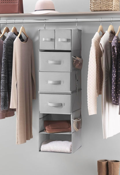 5 Section Closet Organizer - Hanging Shelves with Sturdy Metal Frame