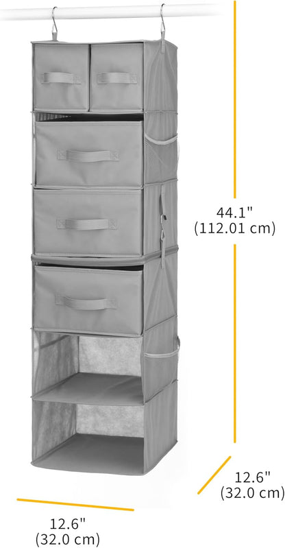 5 Section Closet Organizer - Hanging Shelves with Sturdy Metal Frame