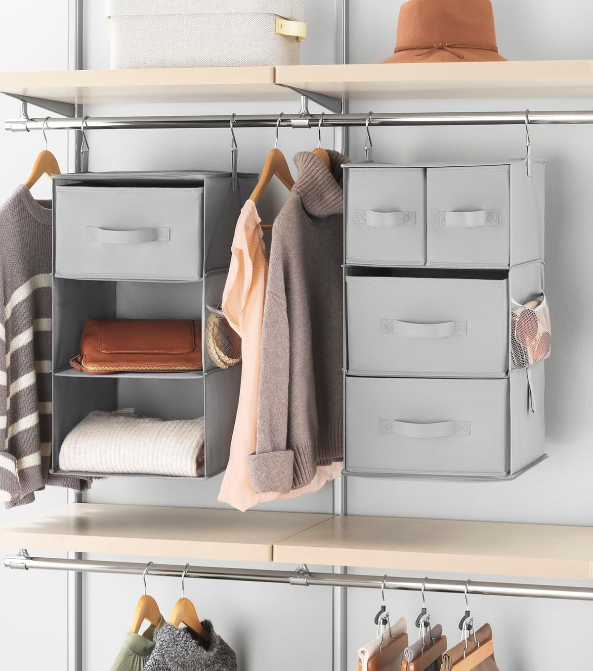 5 Section Closet Organizer - Hanging Shelves with Sturdy Metal Frame
