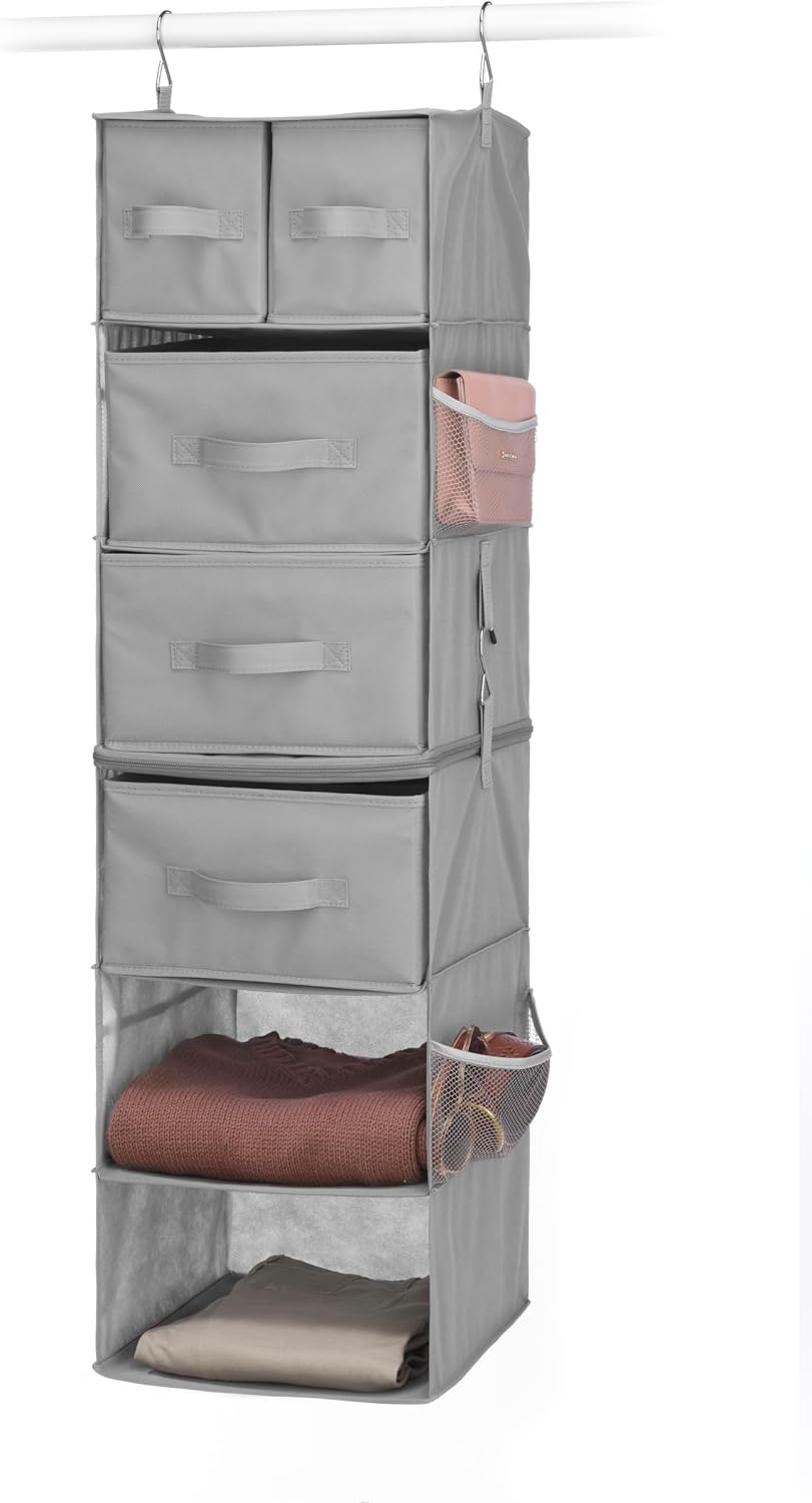 5 Section Closet Organizer - Hanging Shelves with Sturdy Metal Frame