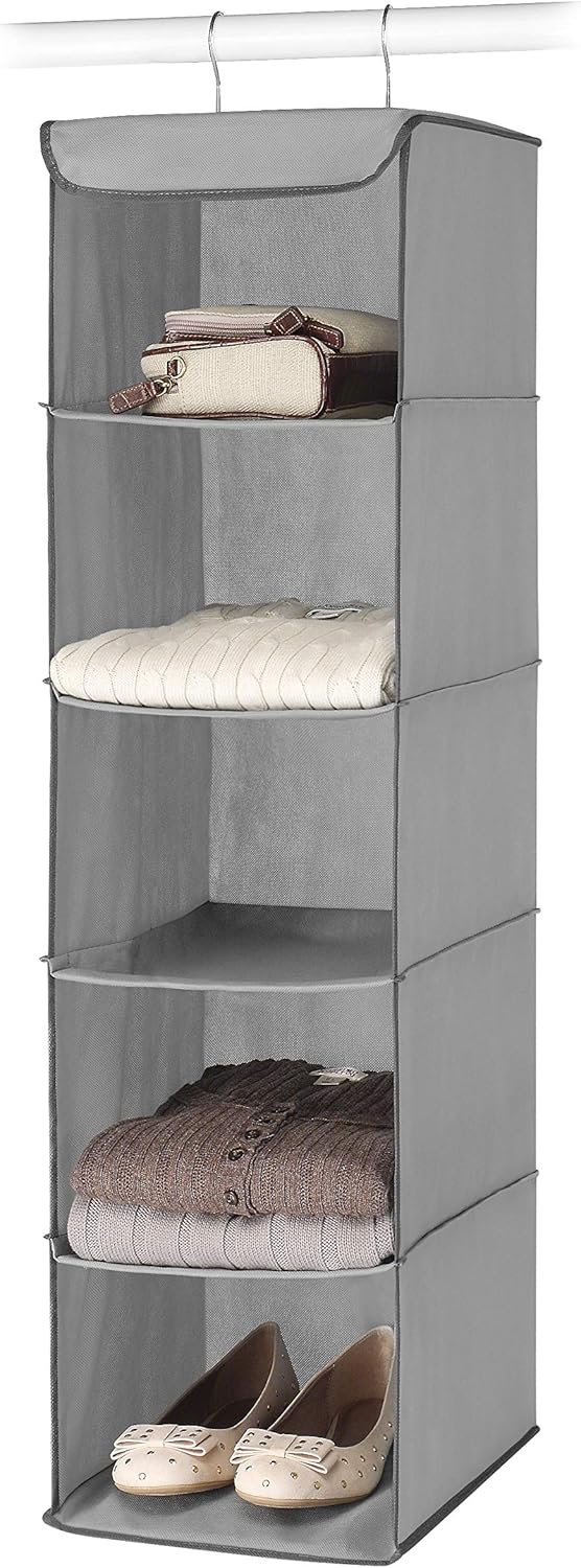5 Section Closet Organizer - Hanging Shelves with Sturdy Metal Frame
