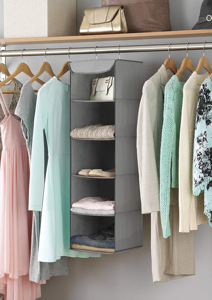 5 Section Closet Organizer - Hanging Shelves with Sturdy Metal Frame
