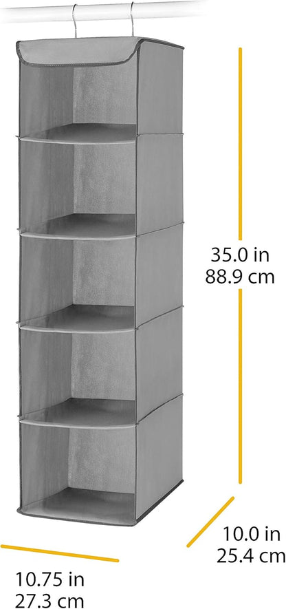 5 Section Closet Organizer - Hanging Shelves with Sturdy Metal Frame