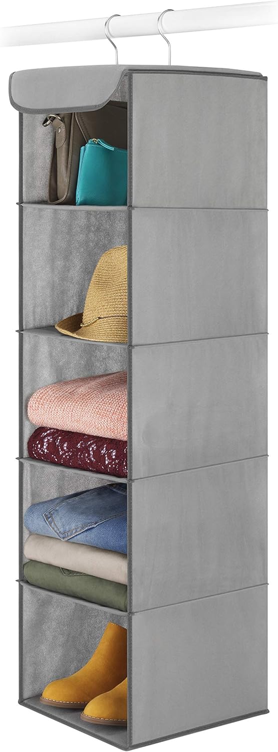 5 Section Closet Organizer - Hanging Shelves with Sturdy Metal Frame