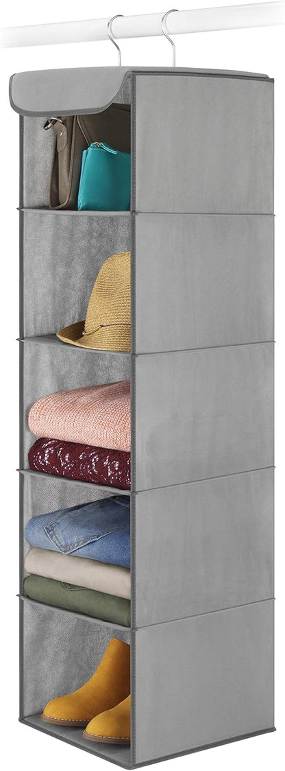 5 Section Closet Organizer - Hanging Shelves with Sturdy Metal Frame