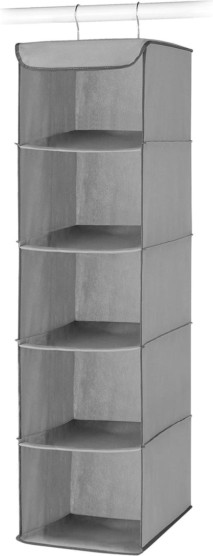 5 Section Closet Organizer - Hanging Shelves with Sturdy Metal Frame