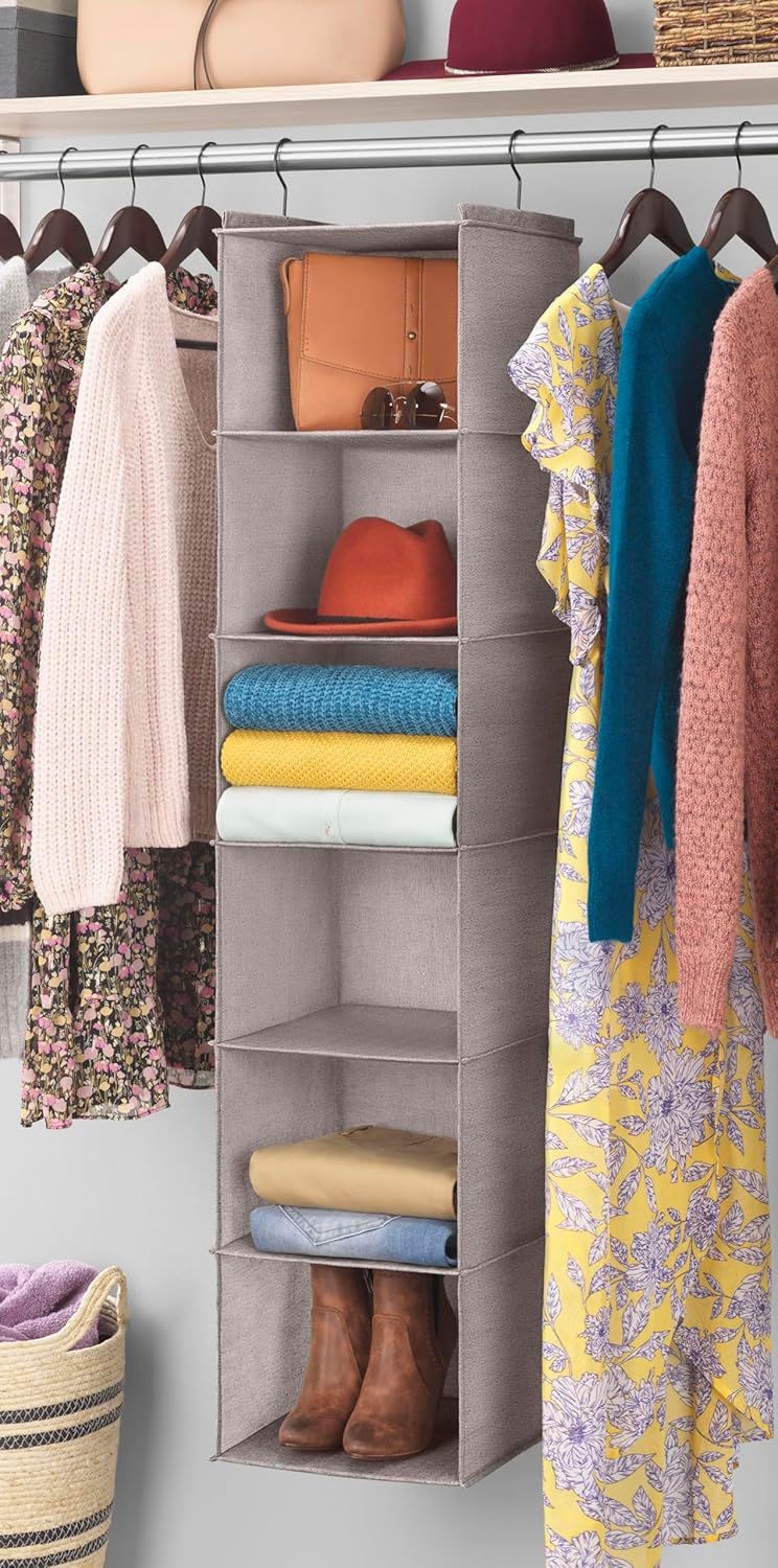 5 Section Closet Organizer - Hanging Shelves with Sturdy Metal Frame