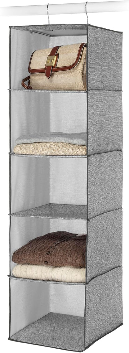 5 Section Closet Organizer - Hanging Shelves with Sturdy Metal Frame