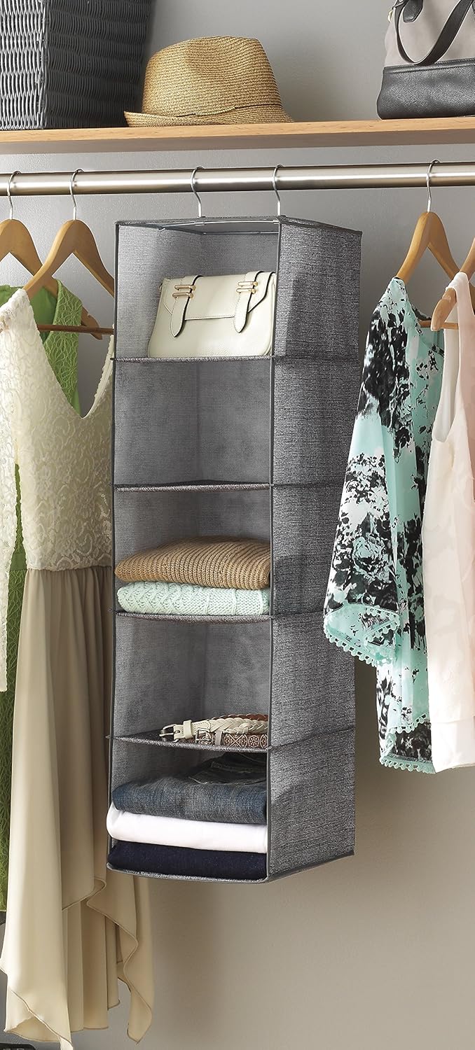 5 Section Closet Organizer - Hanging Shelves with Sturdy Metal Frame