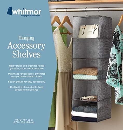 5 Section Closet Organizer - Hanging Shelves with Sturdy Metal Frame