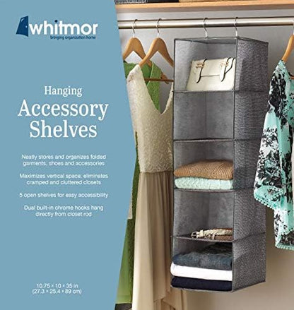 5 Section Closet Organizer - Hanging Shelves with Sturdy Metal Frame