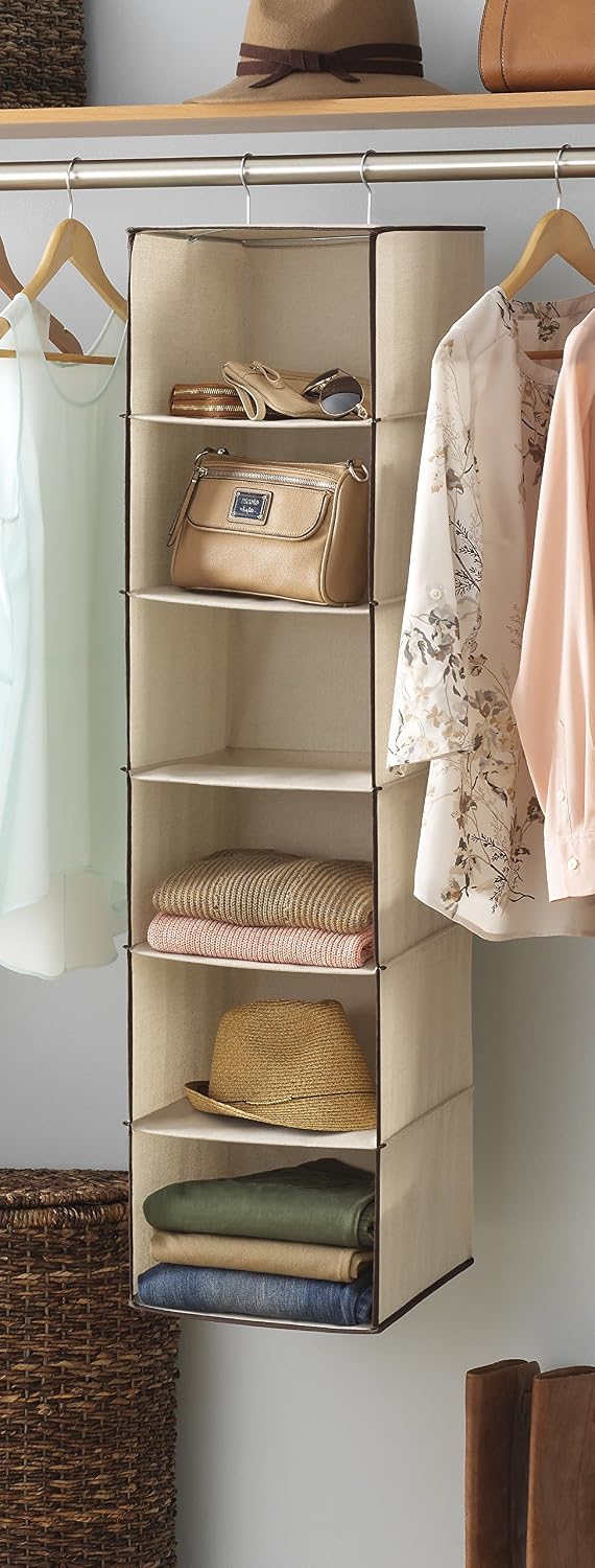 5 Section Closet Organizer - Hanging Shelves with Sturdy Metal Frame