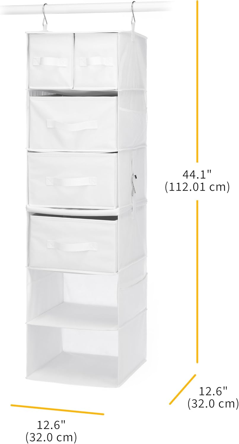 5 Section Closet Organizer - Hanging Shelves with Sturdy Metal Frame