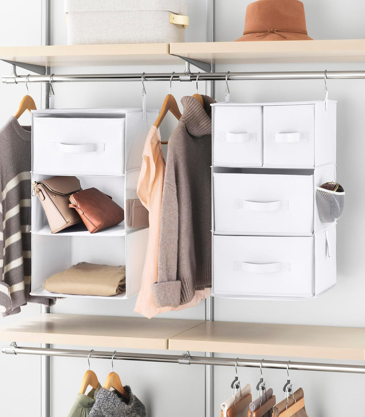 5 Section Closet Organizer - Hanging Shelves with Sturdy Metal Frame