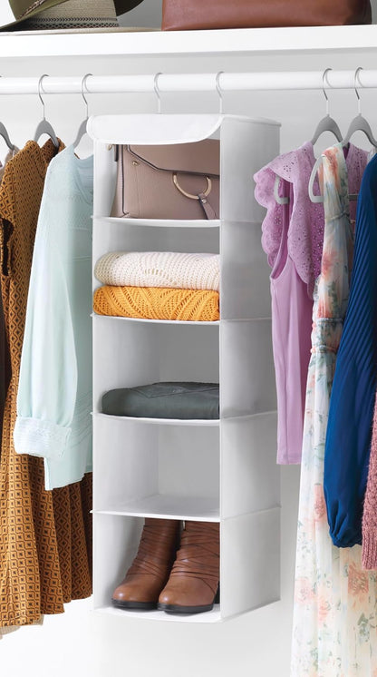 5 Section Closet Organizer - Hanging Shelves with Sturdy Metal Frame