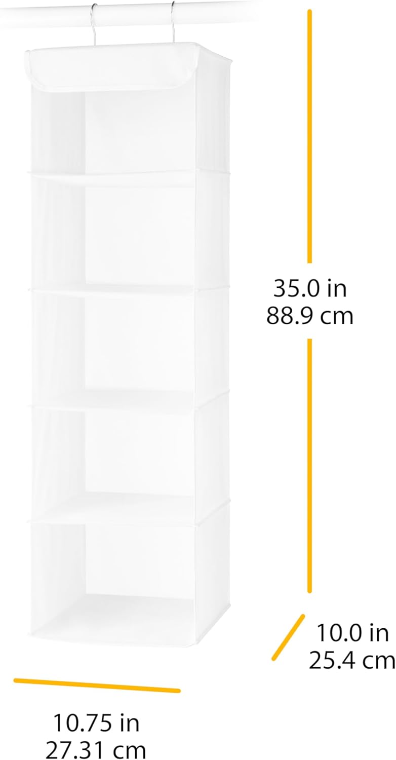 5 Section Closet Organizer - Hanging Shelves with Sturdy Metal Frame