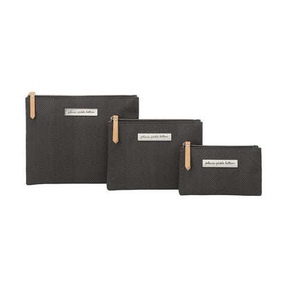Organizer Trio, Zip-Close Pouches, 3 Sizes, For Diaper Bag, Stroller, Travel Bag, Carry Alone, Carbon Cable Stitch