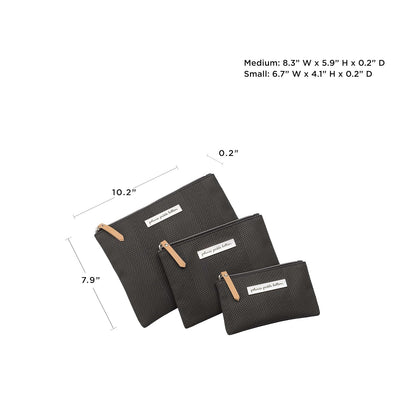 Organizer Trio, Zip-Close Pouches, 3 Sizes, For Diaper Bag, Stroller, Travel Bag, Carry Alone, Carbon Cable Stitch