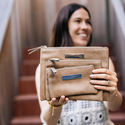 Organizer Trio, Zip-Close Pouches, 3 Sizes, For Diaper Bag, Stroller, Travel Bag, Carry Alone, Carbon Cable Stitch