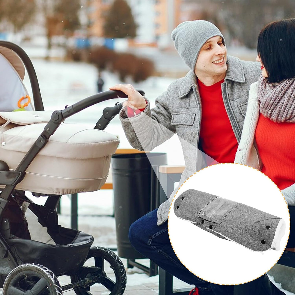 Windproof Winter Stroller Hand Muff with Detachable Design, Insulated Cotton Pushchair Hand Muff for Outdoor Use, Warm and Thickened Stroller Gloves for Men and Women