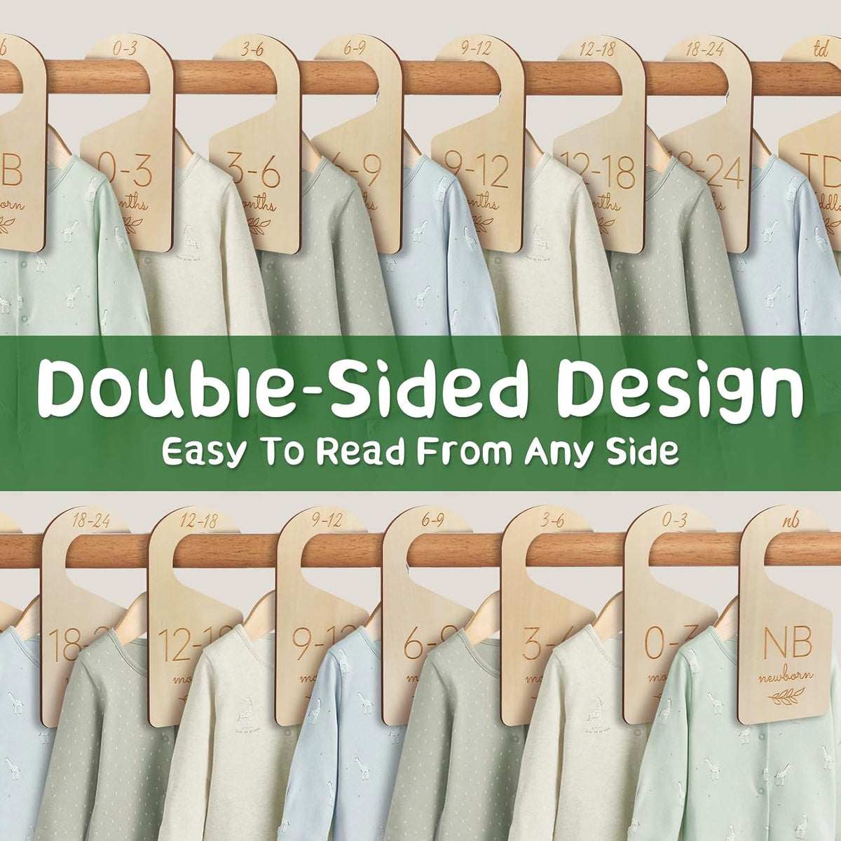 Wooden Double-Sided Baby Closet Dividers for Baby Clothes Organizer, 0-24M