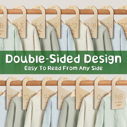 Wooden Double-Sided Baby Closet Dividers for Baby Clothes Organizer, 0-24M