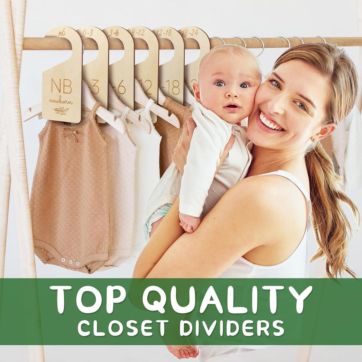 Wooden Double-Sided Baby Closet Dividers for Baby Clothes Organizer, 0-24M