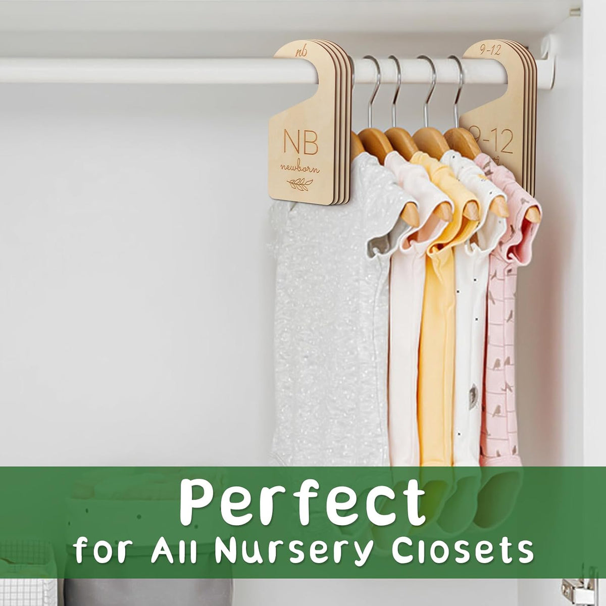 Wooden Double-Sided Baby Closet Dividers for Baby Clothes Organizer, 0-24M