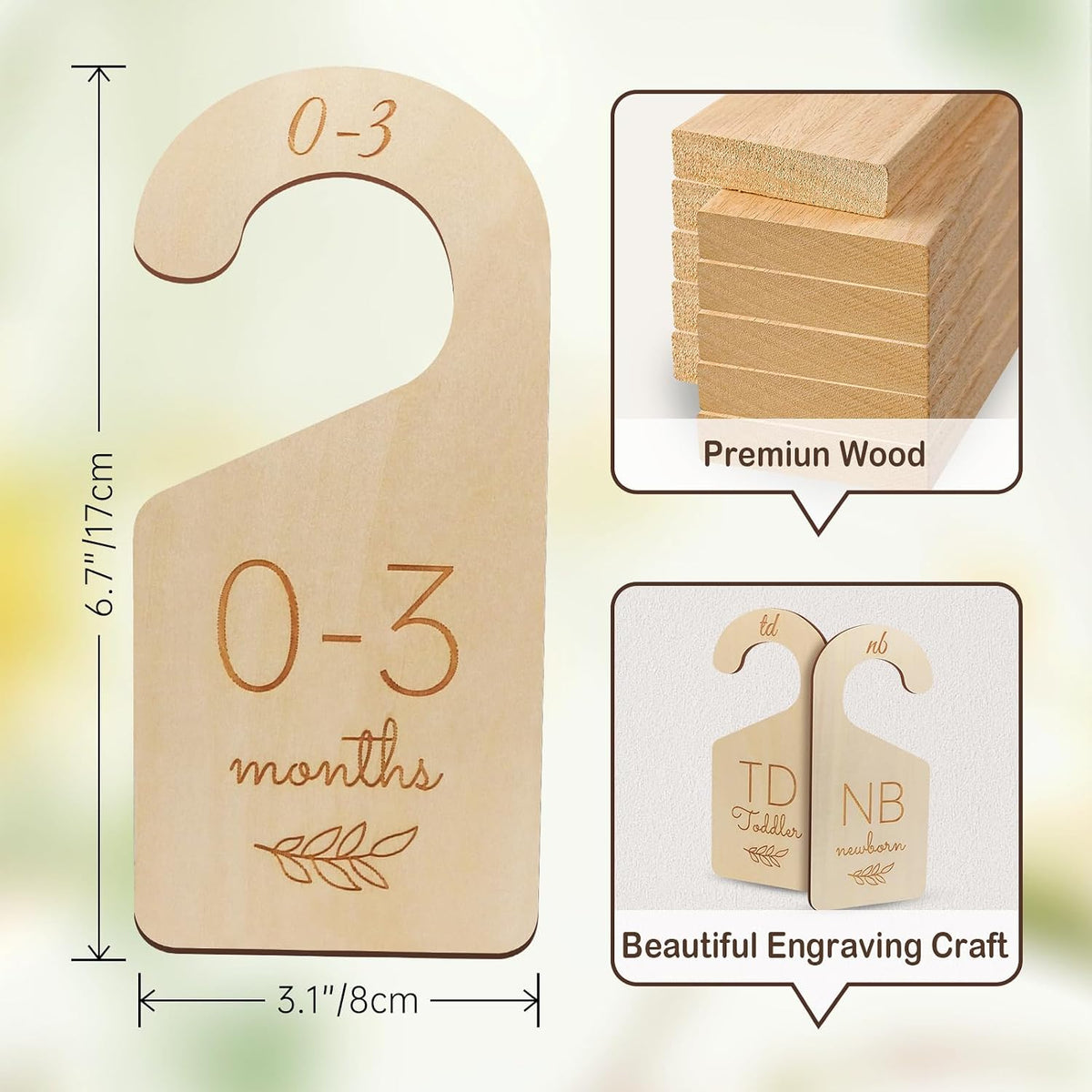 Wooden Double-Sided Baby Closet Dividers for Baby Clothes Organizer, 0-24M