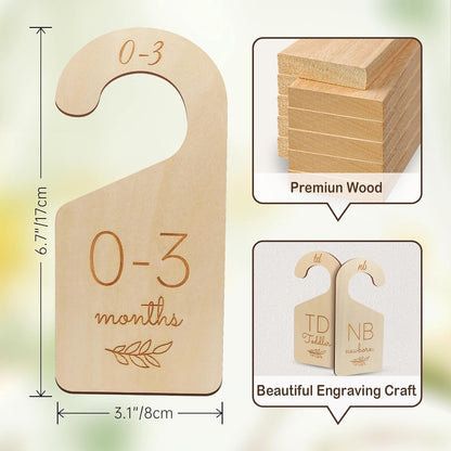 Wooden Double-Sided Baby Closet Dividers for Baby Clothes Organizer, 0-24M