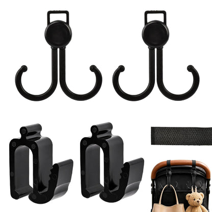 4 Pack Stroller Hooks Compatible with WonderFold Wagon, 2 Side Hooks + 2 Dual Hooks, Space-Saving Organizer for Diaper Bags, Groceries, Toys & Everyday Essentials