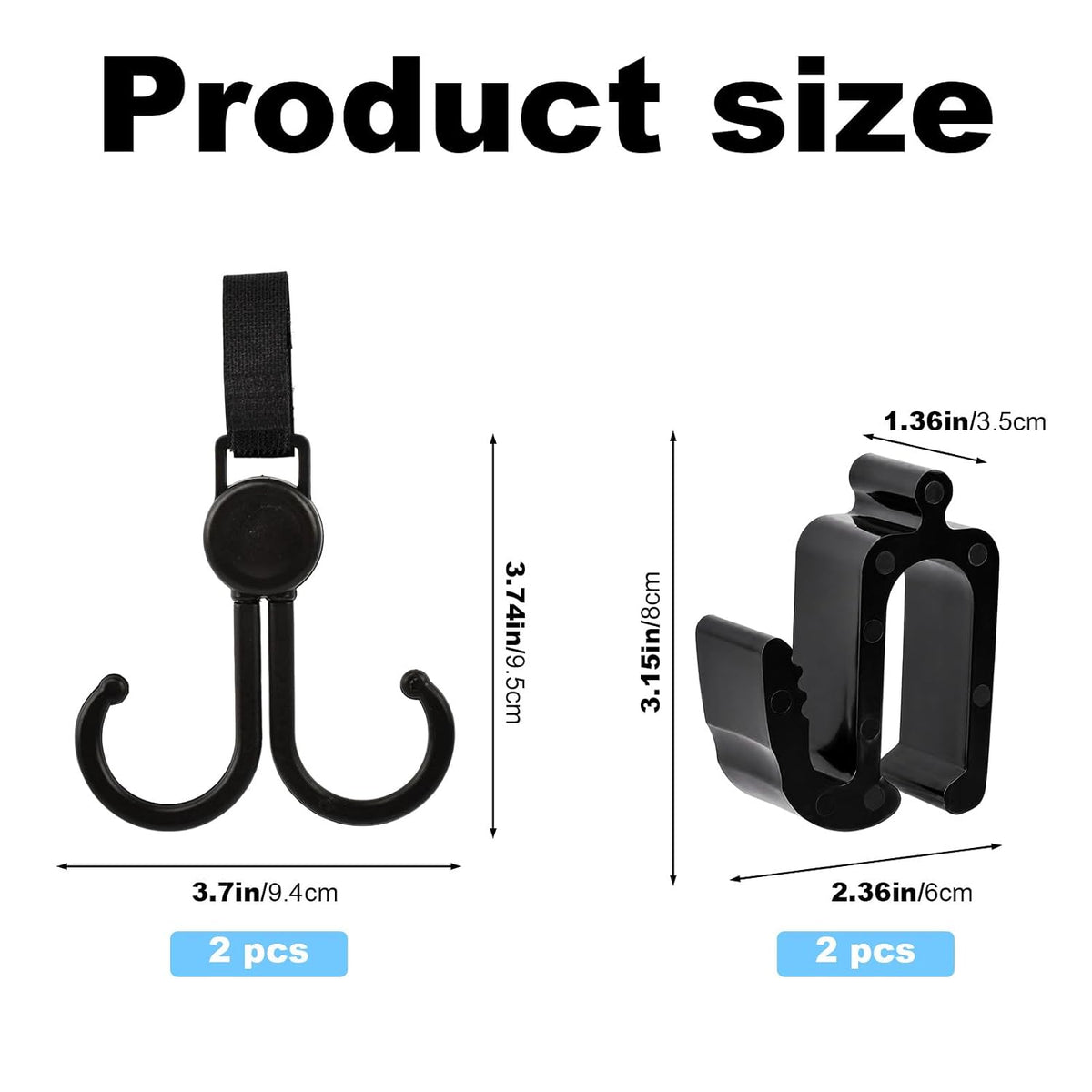 4 Pack Stroller Hooks Compatible with WonderFold Wagon, 2 Side Hooks + 2 Dual Hooks, Space-Saving Organizer for Diaper Bags, Groceries, Toys & Everyday Essentials