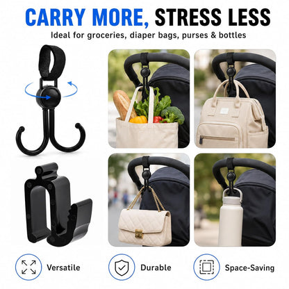 4 Pack Stroller Hooks Compatible with WonderFold Wagon, 2 Side Hooks + 2 Dual Hooks, Space-Saving Organizer for Diaper Bags, Groceries, Toys & Everyday Essentials