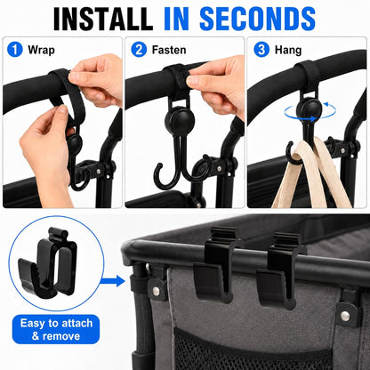 4 Pack Stroller Hooks Compatible with WonderFold Wagon, 2 Side Hooks + 2 Dual Hooks, Space-Saving Organizer for Diaper Bags, Groceries, Toys & Everyday Essentials