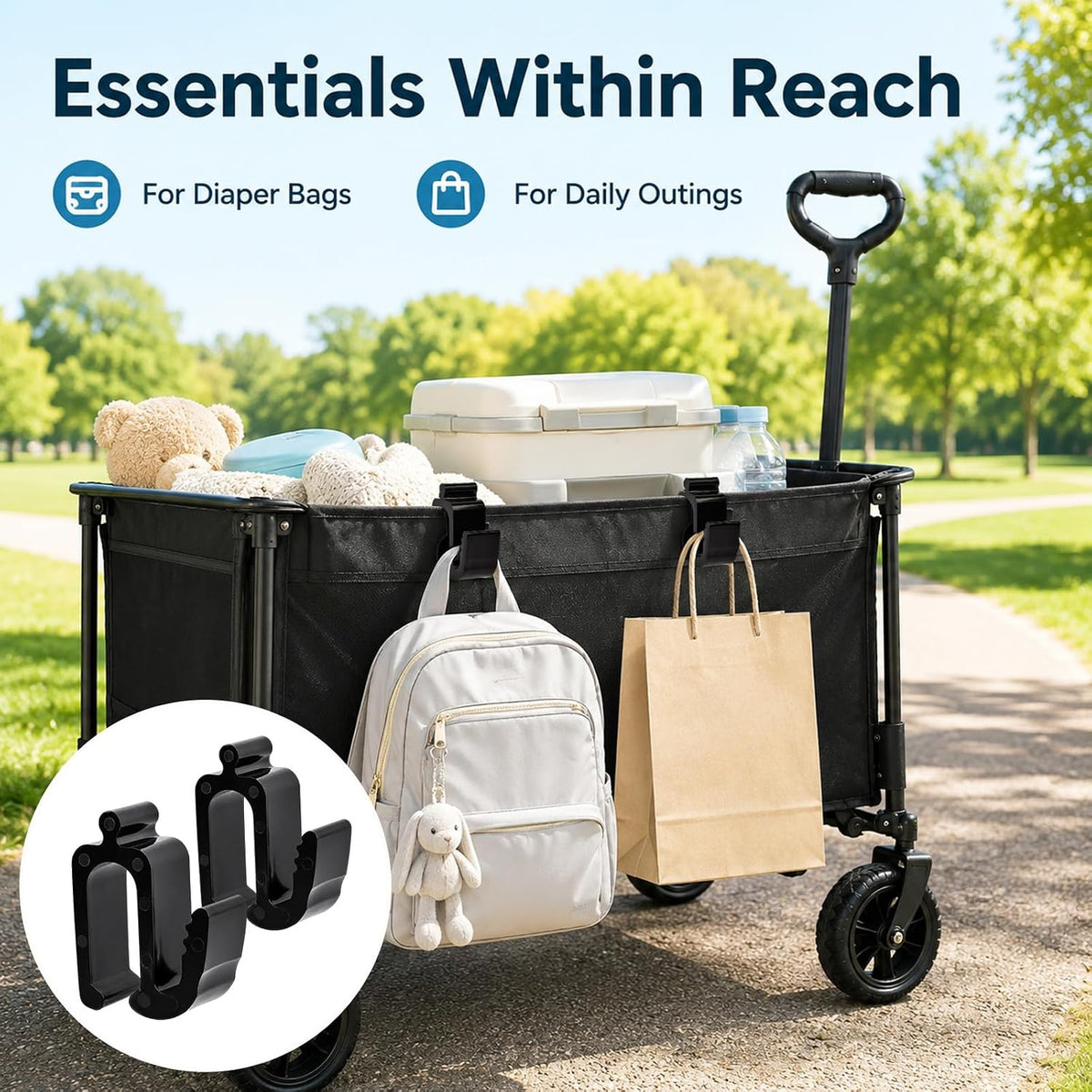 4 Pack Stroller Hooks Compatible with WonderFold Wagon, 2 Side Hooks + 2 Dual Hooks, Space-Saving Organizer for Diaper Bags, Groceries, Toys & Everyday Essentials