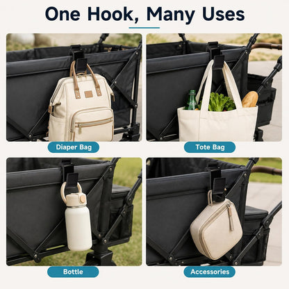 4 Pack Stroller Hooks Compatible with WonderFold Wagon, 2 Side Hooks + 2 Dual Hooks, Space-Saving Organizer for Diaper Bags, Groceries, Toys & Everyday Essentials