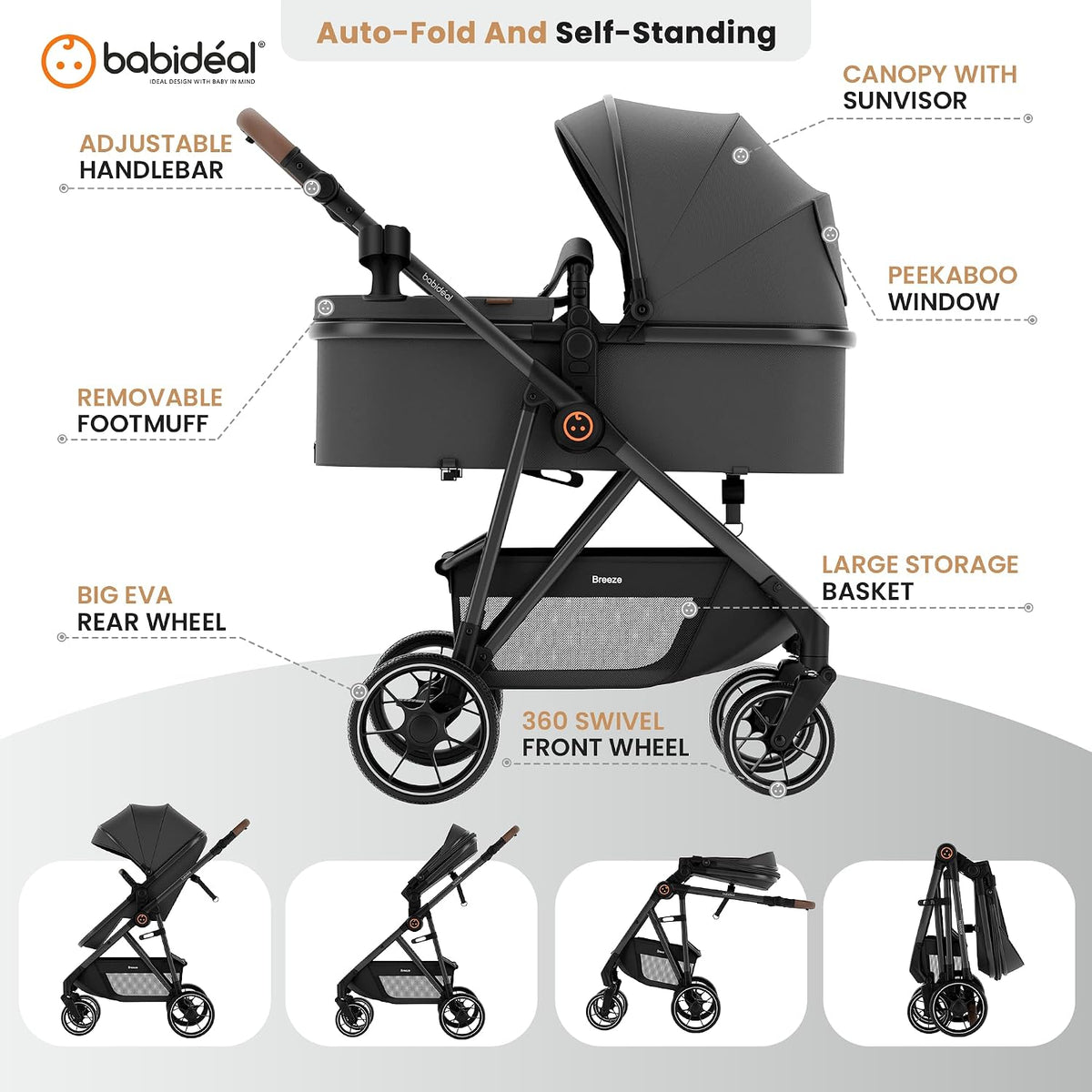 Baby Stroller for Newborn and Toddler,One-Hand Fold