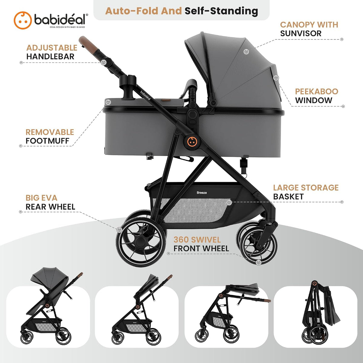 Baby Stroller for Newborn and Toddler,One-Hand Fold