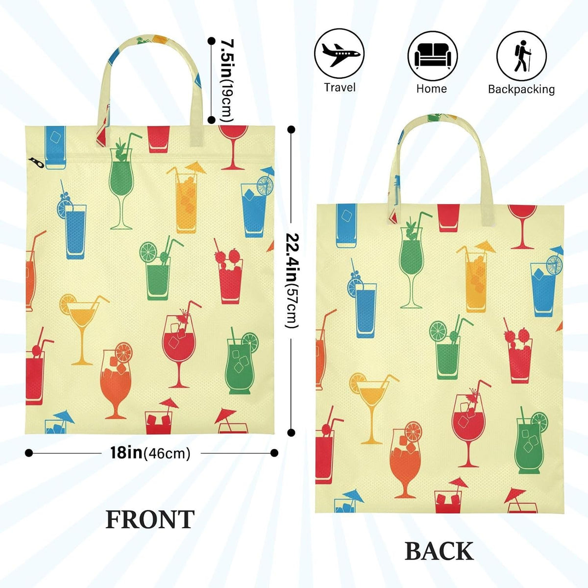 Cocktails Glass Waterproof Travel Laundry Bag Easy Care 2-Pack