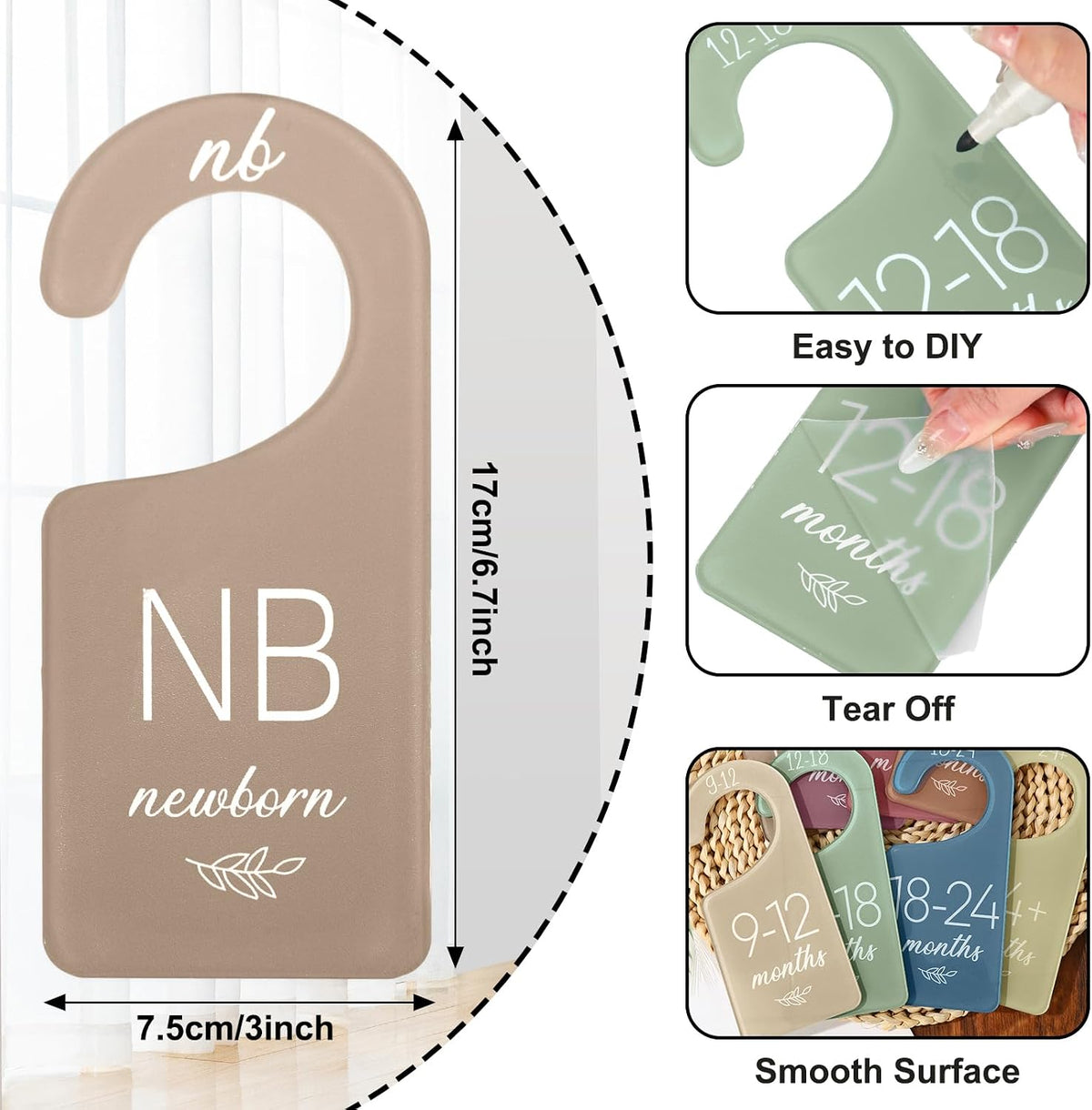 Acrylic Baby Closet Dividers Boho Hanging Acrylic Infant Clothes Hanger Separators Baby Closet Organizers Thicken Babies Wardrobe Organizers for Home Nursery Supplies, 6.7 x 3 Inch, 8 Pcs