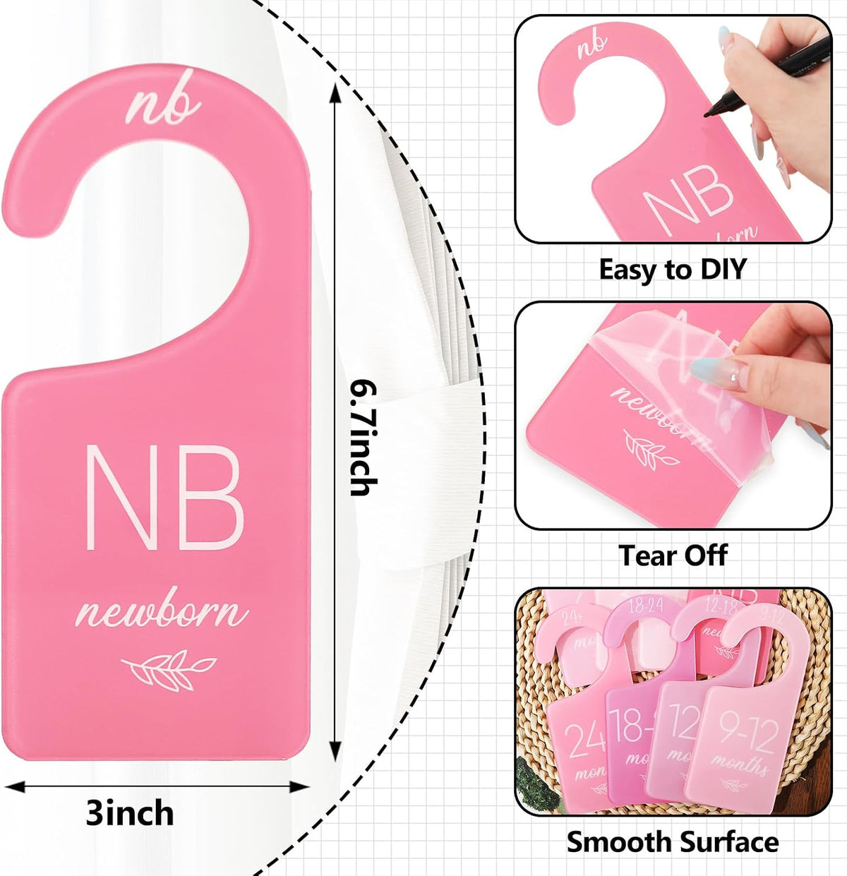 Acrylic Baby Closet Dividers Boho Hanging Acrylic Infant Clothes Hanger Separators Baby Closet Organizers Thicken Babies Wardrobe Organizers for Home Nursery Supplies, 6.7 x 3 Inch, 8 Pcs