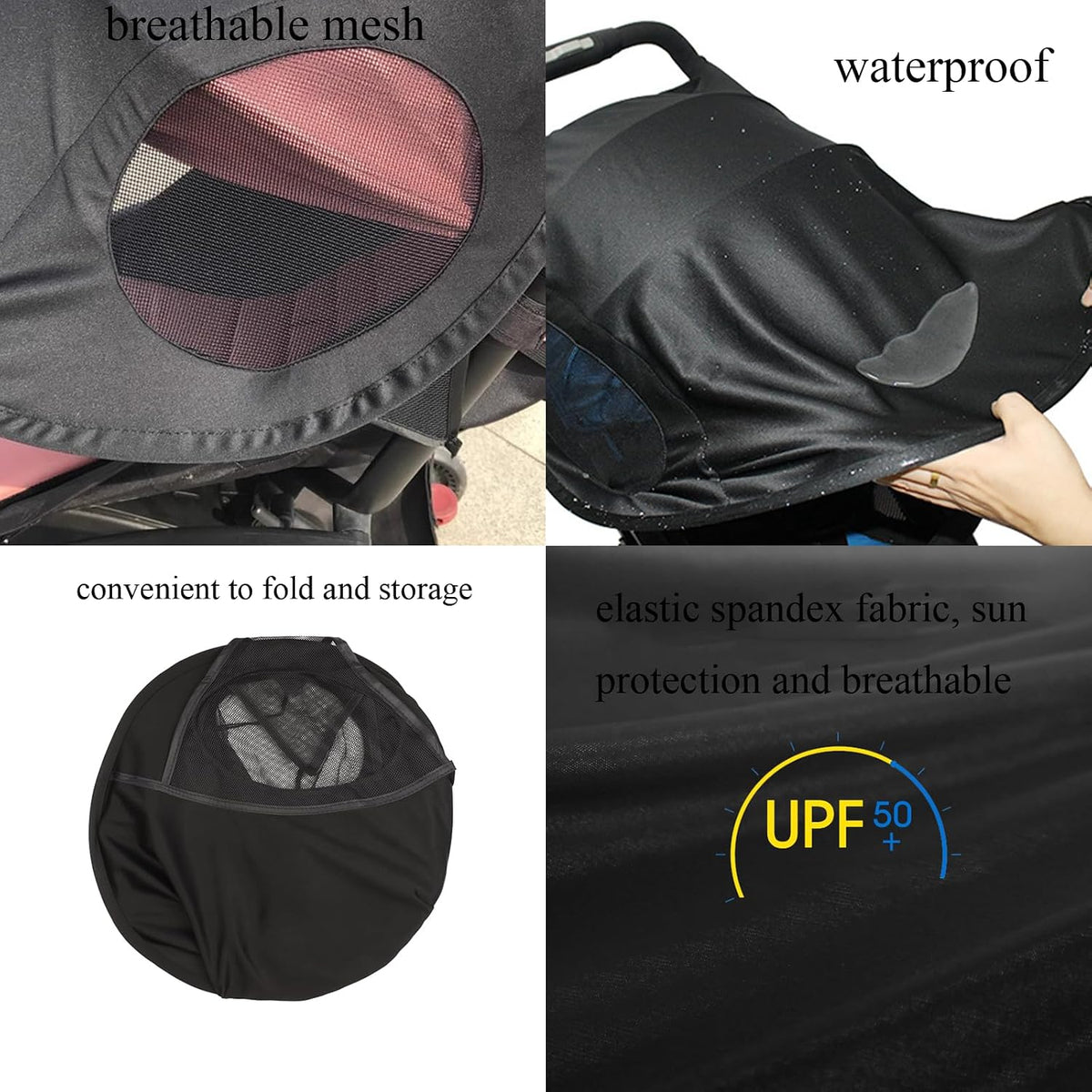 Baby Stroller Sun Shade Universal UV Protection Stroller Sunscreen Cover Pushchair Blackout Canopy Windshield Shade Extender (Only Sun Cover)