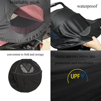 Baby Stroller Sun Shade Universal UV Protection Stroller Sunscreen Cover Pushchair Blackout Canopy Windshield Shade Extender (Only Sun Cover)