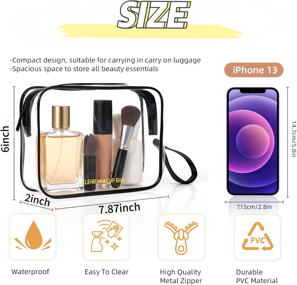 Clear Makeup Bag,2 Pack TSA Approved Toiletry Bag Tfor Women & Men