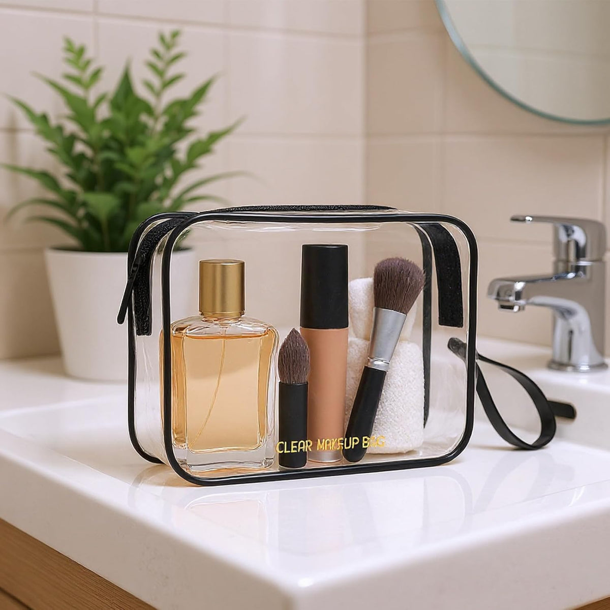 Clear Makeup Bag,2 Pack TSA Approved Toiletry Bag Tfor Women & Men